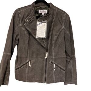 NWT Bradley Bayou 100% Genuine Gray Leather Jacket Womens S